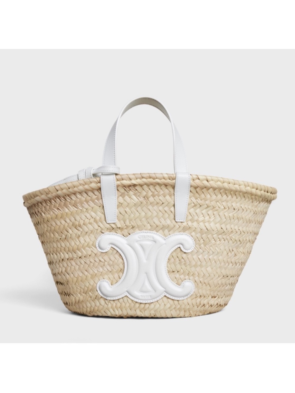 CELINE Teen Panier Raffia Basket Tote Bag White Calfskin Leather NWT Authentic